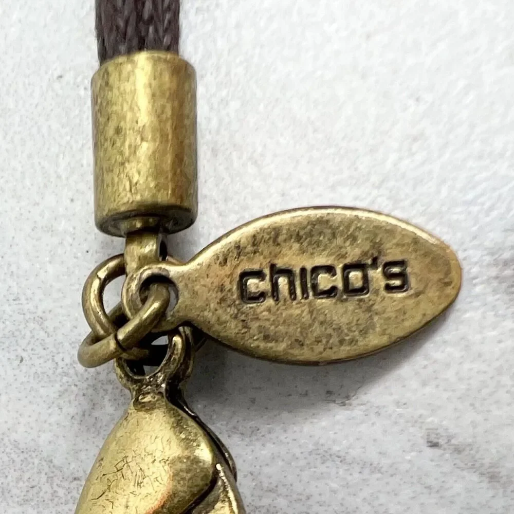 Chico's Double Strand Brown Cord Beaded Gold Tone Necklace